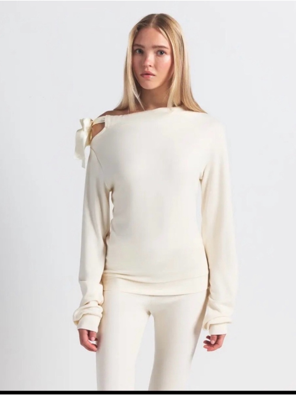 SKIMS Cloud Off the Shoulder Shirt in Ecru